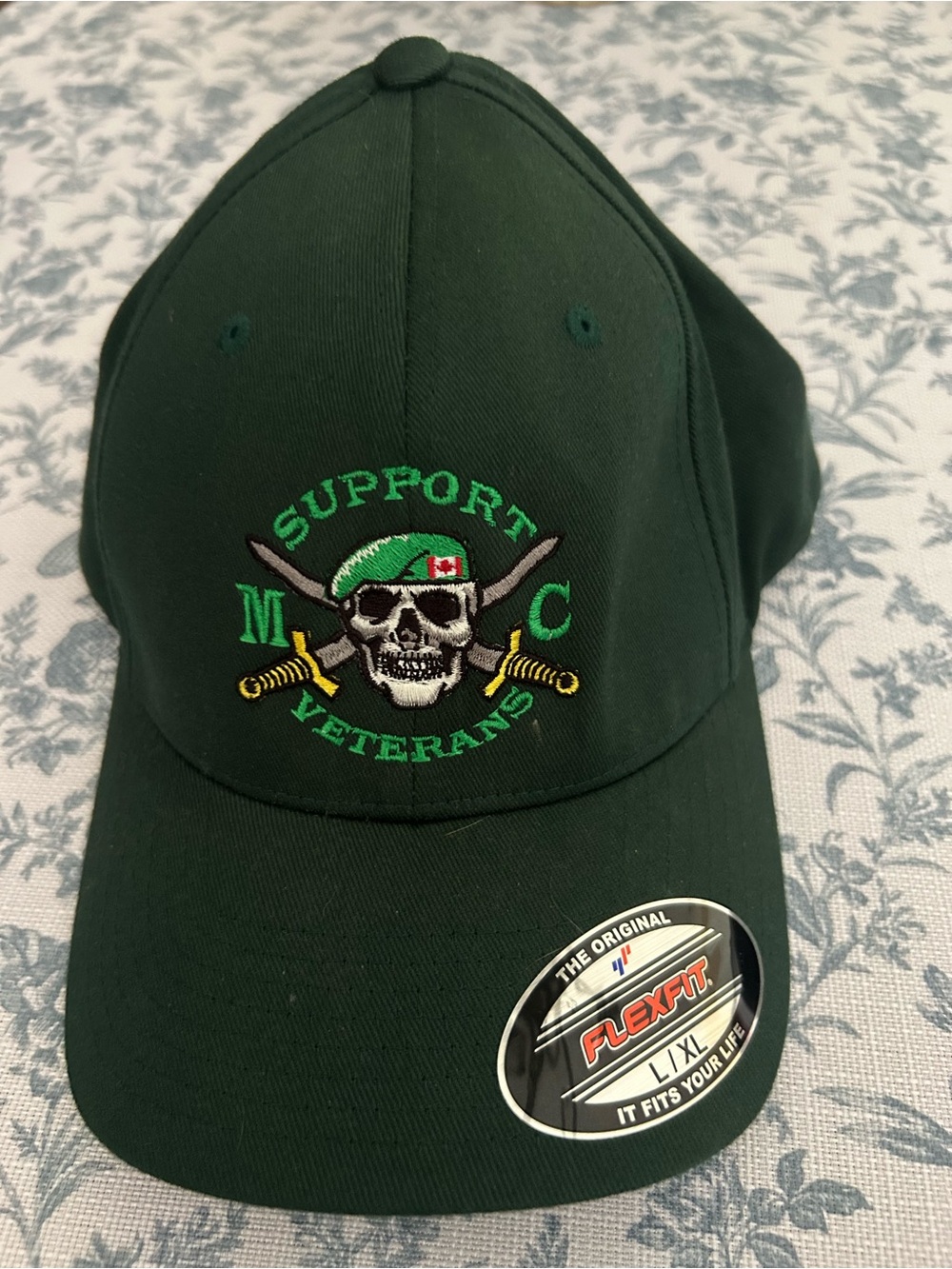 Support Veterans M/C Skull Embroidered Cap - Dark Green - L-XL